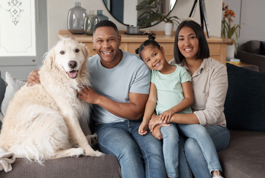 A family with a dog