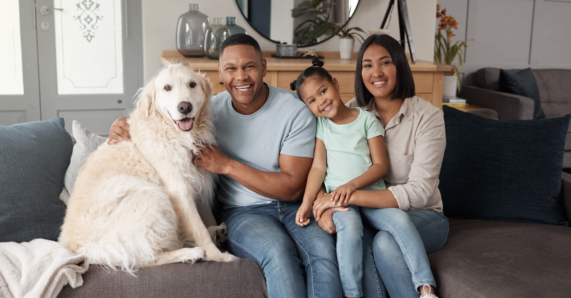 A family with a dog